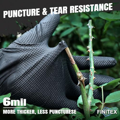 FINITEX Industrial Diamond Texture Nitrile Black Glove - 100/1000PCS Chemical Resistant 6.3mil Mechanic Disposable Gloves - color: Black (Large 100)
