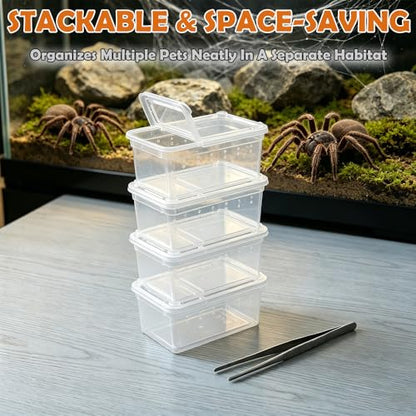 12 Pcs Mini Reptile Feeding Box, 3.6 x 2.1 x 1.9 inch Plastic Spider Terrarium Breeding Container with Ventilation Holes, Transparent Habitat Cage for Jumping Spider Tarantula Scorpion Gecko Insect