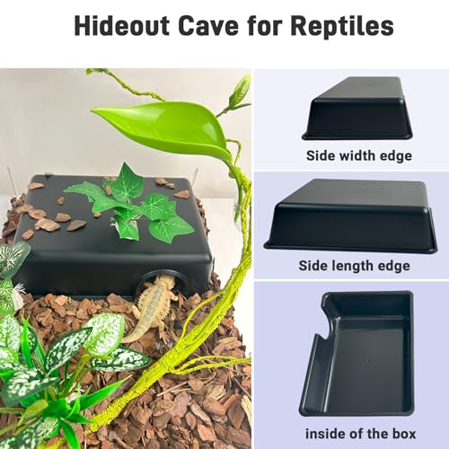 11.5in Reptile Humid Large Hide Cave, 2 Pack Moist Hideout for Gecko, Lizard, Snake - Natural-Looking Shelter for Humidity Retention & Shedding Support, with Easy-Clean Design (11.5"x7.8"x2.7") - size: X-Large (2 Count)
