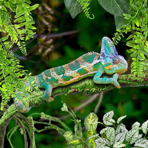 Hamiledyi Fake Reptile Plants for Tank, Bendable Snake Climbing Vines | Artificial Leaves with Suction Cup, 7 Pack Hanging Habitat Decor for Bearded Dragon Leopard Gecko Lizard Chameleon - size: 7 PCS - Style 6