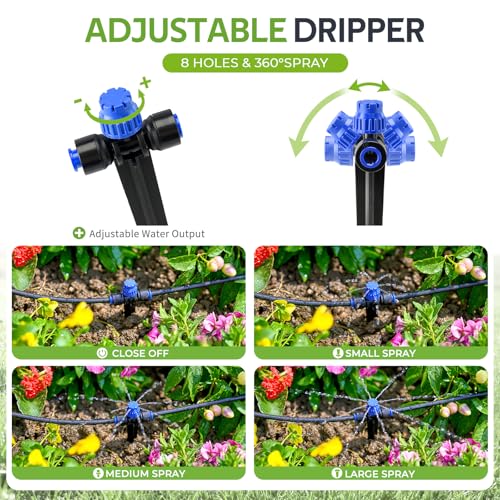 HIRALIY 80ft Push-to-Connect Drip Irrigation Kit | Adjustable Watering System, for Garden Raised Bed, Saving Water Automatic Irrigation Equipment