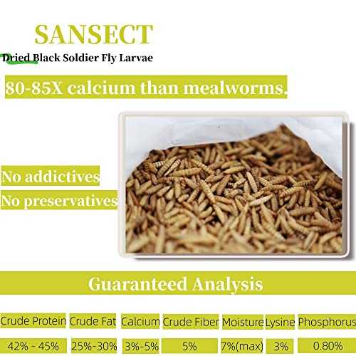 SANSECT 5LB Dried Black Soldier Fly Larvae, Chickens Feed for Wild Birds | High Protein Treats, More Calcium Than Dried Mealworms, 100% Natural Non-GMO Treat for Chickens Wild Birds, Ducks,Reptiles