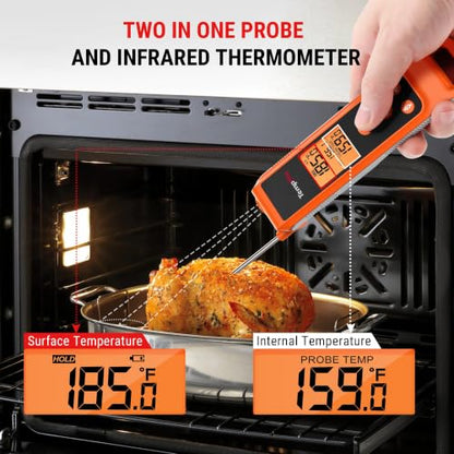 TempPro TempScan 2-in-1 Infrared Thermometer Gun with Meat Probe | Instant Read Thermometer for Grilling, Non-Contact Infrared Thermometer for Cooking Pizza Oven Griddle HVAC Pool AC Vent - style: IR Thermometer with Meat Probe