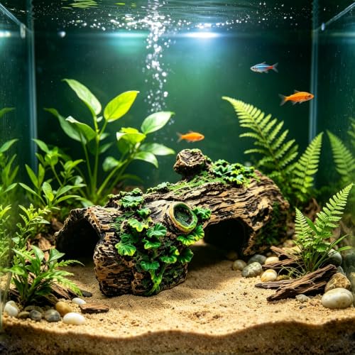 Aquarium Décor Artificial Driftwood House Fish Tank Ornamnt Cave | Bettas House ,Resin Hollow Tree Trunk Décor，Reptile Terrarium Decor，Fish Shrimp Goldfish Reptile Hide Cave for Play & Res - color: Model-b