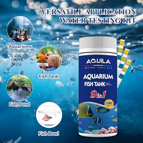 Aquarium Water Test Kit 9-in-1, Aquarium Ammonia Test Strips for Fish Tanks | Fish Ponds, 150CT Fresh and Salt Water Test Strips for pH Total Alkalinity Hardness Chlorine Nitrite Sulfate Copper Iron