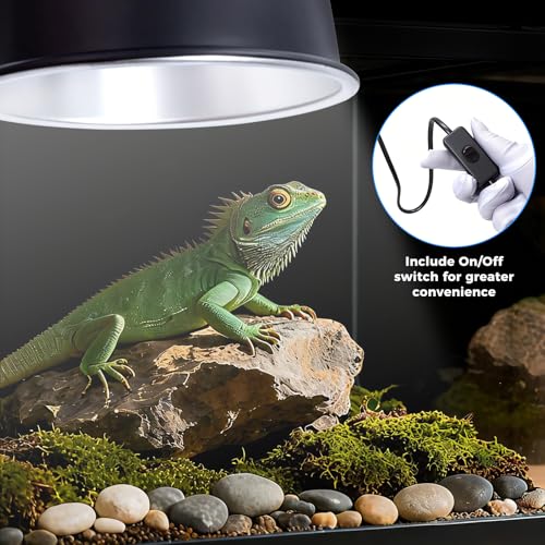 5.5 Inch Reptile Deep Dome Light Fixture - UVB Heat Lamp Holder with Ceramic Socket for Bearded Dragons, Geckos, Turtles - Hanging Hook Design with Safety Switch for Terrarium Lighting