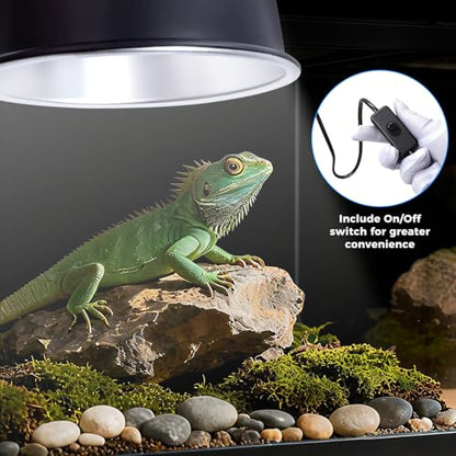5.5 Inch Reptile Deep Dome Light Fixture - UVB Heat Lamp Holder with Ceramic Socket for Bearded Dragons, Geckos, Turtles - Hanging Hook Design with Safety Switch for Terrarium Lighting
