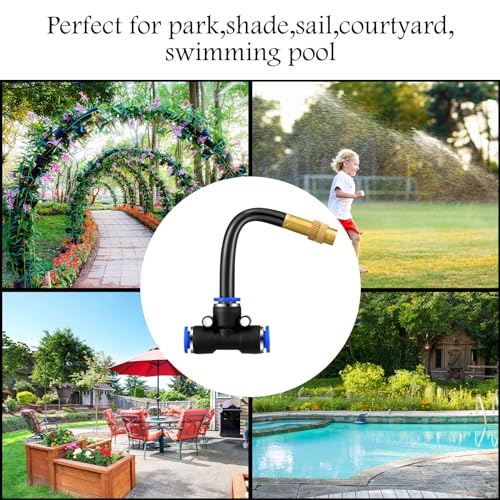 Zonon 10 Pcs Brass Misting Nozzles Tee with 4" Built in Hose for 0.32"/8 mm Tubing 360 Degree Rotation Adjustable Water Mister Nozzle Thread Sprayer Misting Part Accessories for Patio Outdoor Cooling - size: 4 Inch