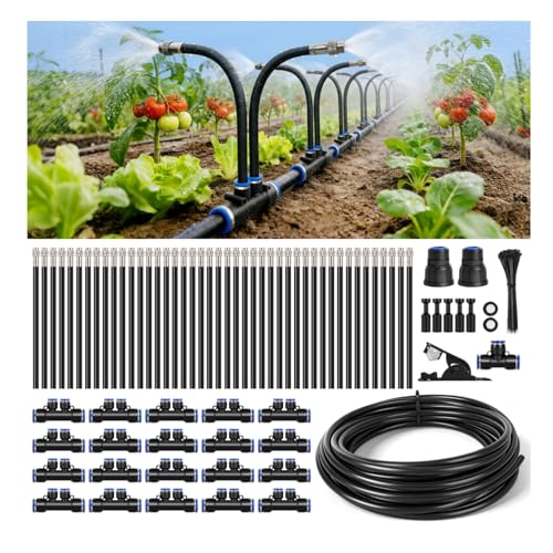 75-FT 1/2-inch Tubing High-Flow Adjustable Irrigation System for the Garden | with 40 Nozzles, Dual-Side Watering Kit For Garden, Yard,Lawn,Raised Beds, Greenhouses & Efficient Plant360° Irrigation - size: 75Ft