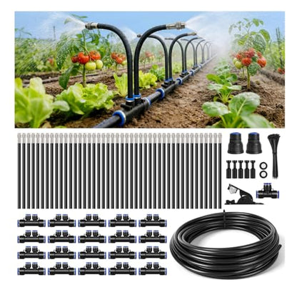 75-FT 1/2-inch Tubing High-Flow Adjustable Irrigation System for the Garden | with 40 Nozzles, Dual-Side Watering Kit For Garden, Yard,Lawn,Raised Beds, Greenhouses & Efficient Plant360° Irrigation - size: 75Ft