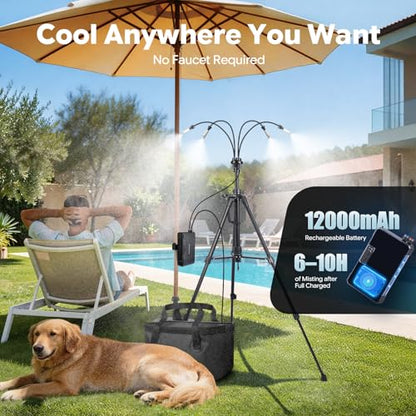 Portable Standing Misting System, 4.8FT Adjustable Tripod Base | 12,000mAh Pump, 20L Bucket, 4 Misting Nozzles, Stand Mister For Backyard, Pool, Beach, Camping, Picnic, RV - size: with Adjustable Stand