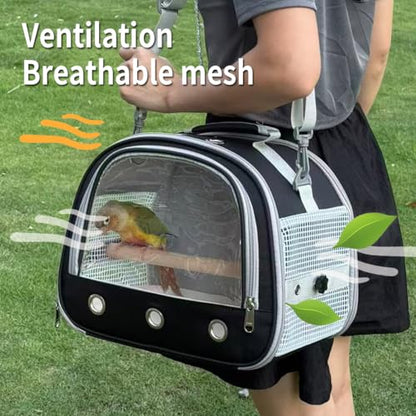 Bird Carrier,Bird Cage Parakeet Parrot Budgie Carrier Backpack for Small Birds, Travel Bird Cages with Perch, Transparent Ventilation Cockatiels, Lightweight Pet Carrier for Outdoor Use(Black) - color: Black