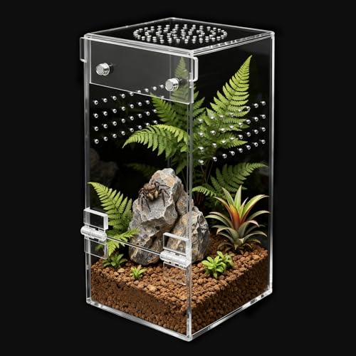 Jumping Spider Enclosure Starter Kit,Escape Proof Reptile Terrarium | Praying Mantis Terrariums,Transparent Acrylic Complete Bug Habitat,All In One Arboreal Tarantula Cribs Cage,Insect Container - color: Transparent, size: Small