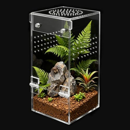 Jumping Spider Enclosure Starter Kit,Escape Proof Reptile Terrarium | Praying Mantis Terrariums,Transparent Acrylic Complete Bug Habitat,All In One Arboreal Tarantula Cribs Cage,Insect Container - color: Transparent, size: Small