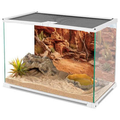 Desert Rock Cactus Reptile Habitat Background, 48x24 In Terrarium Backdrop | AWERT terrarium backdrop with weathered rock , driftwood, desert plants & sand substrate, polyester reptile habitat decor - size: 48x24in/120x60cm