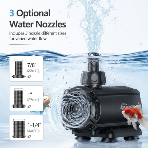 hygger Submersible Pump 1600GPH, 45W Water Fountain Pump With Controller | 6000L/H, with 15ft. High Lift, 17ft. Power Cord, 6 Nozzles for Fish Tank, Outdoor Pond, Aquarium, Statuary, Hydroponics, Pool - size: 1600GPH 45W