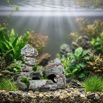 Resin Aquarium Stone Cave with Artificial Moss – Natural Rock Mountain Ornament for Fish Tank, Shrimp & Betta Hiding, Reptile Habitat Decoration, Small Landscape Terrain Accessory for Aquatic Decor（B）