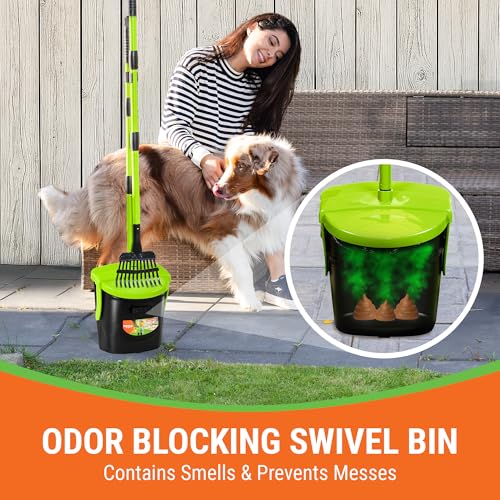 Dry & Wet Dog Pooper Scooper with 40" Long Handle for Large Dogs | Dog Poop Shovel and Rake , Large Capacity Swivel Bin, Bag Attachment, 75 Bags, Poop Scoop for Yard, Patent Pending