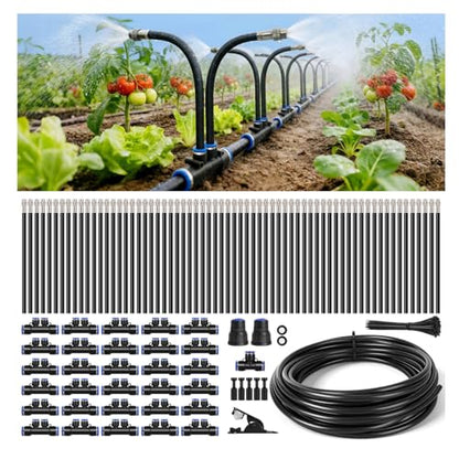 100-FT1/2-inch Tubing High-Flow Adjustable Irrigation System for the Garden | with 60 Nozzles, Dual-Side Watering Kit For Garden, Yard,Lawn,Raised Beds, Greenhouses & Efficient Plant360° Irrigation - size: 100Ft