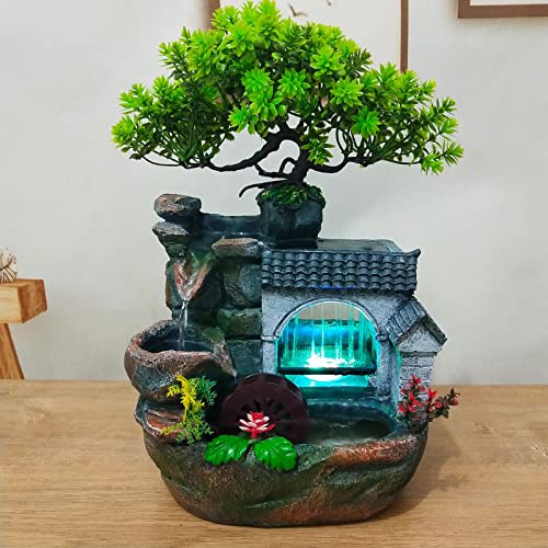 Gdrasuya10 Indoor Water Fountain, Small Tabletop Waterfall Fountain, Rockery Ornament with LED for Office Home Bedroom - color: Style 15