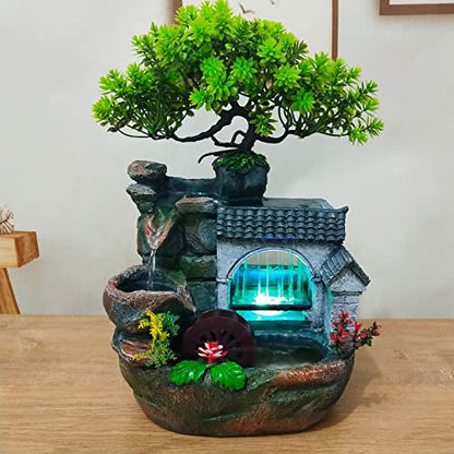 Gdrasuya10 Indoor Water Fountain, Small Tabletop Waterfall Fountain, Rockery Ornament with LED for Office Home Bedroom - color: Style 15
