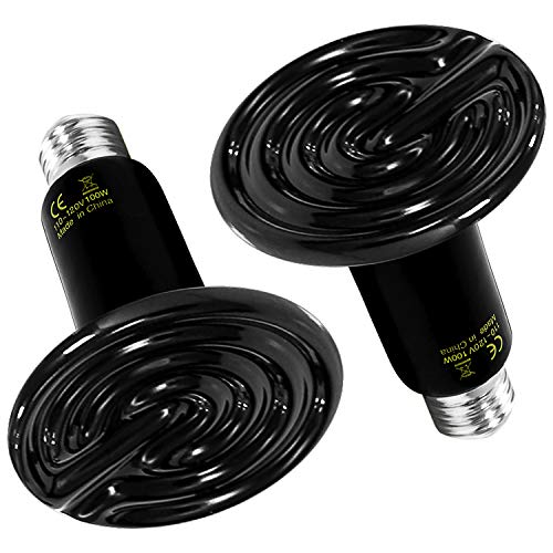 Simple Deluxe 100W 2-Pack Ceramic Reptile Heat Lamp Heat Emitter Bulb No Light Emitting Brooder Coop Heater for Amphibian Pet & Incubating Chicken, Black - size: 100W *2, style: D-85mm