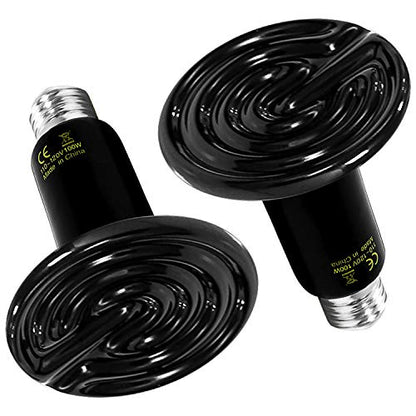 Simple Deluxe 100W 2-Pack Ceramic Reptile Heat Lamp Heat Emitter Bulb No Light Emitting Brooder Coop Heater for Amphibian Pet & Incubating Chicken, Black - size: 100W *2, style: D-85mm