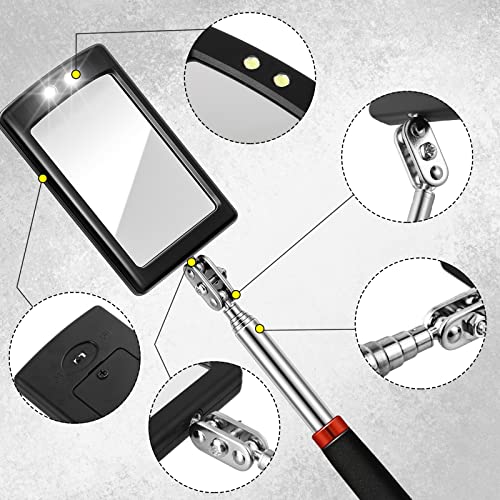 3 Pieces Telescoping Inspection Mirror Round Square Mirror Inspection Tool for Checking Vehicle, Observing Eyelashes Mouth and Other Small Parts(Extended, with Light, Oval Style) - style: Extended, With Light, Oval