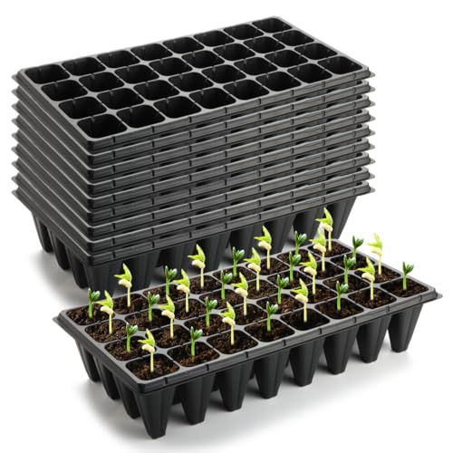 RooTrimmer 10 Pack 32 Cell Seed Starter Trays - Extra Deep 4.33" Plastic Nursery Trays, 20" x 10"，Fits Standard 1020 Flats - color: Black, size: 32 cells-10p