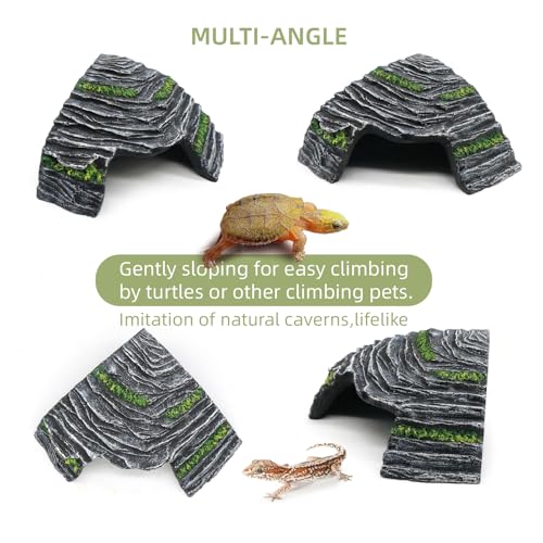 Small Turtle Basking Platform Climbing Ramp Shale Scape Step Ledge, Reptile Cave Hideout Aquarium Tank Accessories Decorations, Great for Reptiles, Amphibians, Leopard Gecko, Frogs - style: Small-4.7 * 4.5 * 2.6