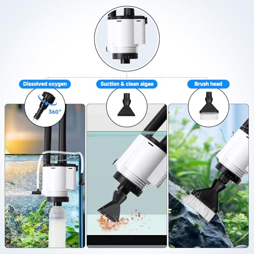 AQQA Electric Aquarium Gravel Cleaner, 8-in-1 Fish Tank Vacuum | Water Changer Sand Washer Algae Brush Turtle Shower Filter, Automatic Cleaning Kit for Freshwater Saltwater, 30W/480GPH