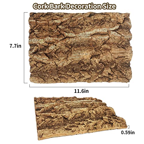 Fhiny 2 PCS Cork Bark Background, 11.6" x 7.7" Natural Reptile Terrarium Backdrop, Reptile Climbing Wall Decor for Bearded Dragon, Gecko, Chameleon, Snake