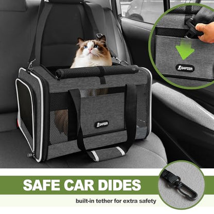 GAPZER Cat Carrier 18x11x11 Top Load, Soft-Sided Pet Travel Bag Over 15 lbs | Collapsible Small Dog Puppy Crate 10 Pound, Small Animal Rabbit Kennel Carrying Case, Kitten Mesh Cage Medium Cat Under 25 lb - color: Grey