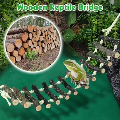BNOSDM Reptile Climbing Ladder 2 Pcs Gecko Bridge Bearded Dragon Hammock with Suction Cup Wooden Basking Lounger Leopard Gecko Tank Accessories for Lizard, Hermit Crab, Tree Frog, Snake - color: 2pcs-Applewood
