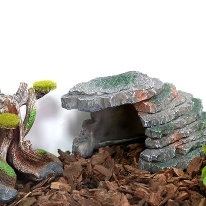 Gecko Hide Shale Scape Step Ledge, Reptile Cave Hideout Tank Accessories Decorations, Great for Reptiles, Amphibians, Leopard Gecko, Lizard, Frogs, Turtle (Small-B-7.3 * 4.4 * 3) - style: Small-B-7.3 * 4.4 * 3