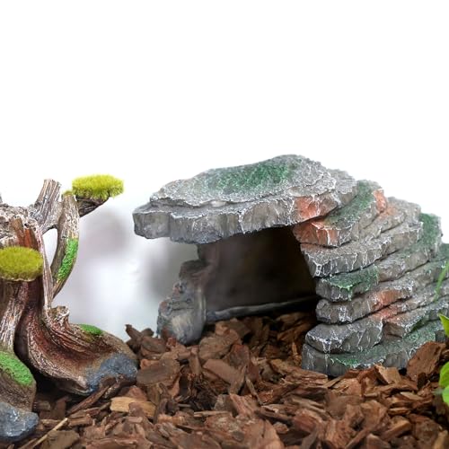Gecko Hide Shale Scape Step Ledge, Reptile Cave Hideout Tank Accessories Decorations, Great for Reptiles, Amphibians, Leopard Gecko, Lizard, Frogs, Turtle (Small-B-7.3 * 4.4 * 3) - style: Small-B-7.3 * 4.4 * 3
