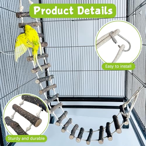 BNOSDM Wooden Bird Ladders Parrot Bridge Rope Ladder Bird Toy Pet Climbing Ladder Parakeet Cage Accessories Suit for Budgie, Lovebird, Conure, Cockatoo, Finch
