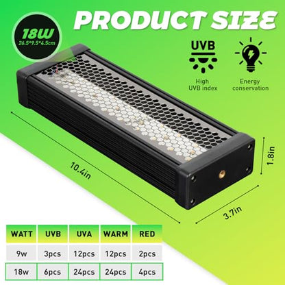 HNRLOY Reptile UVB LED Light Full Spectrum,18W UVA/UVB LED Reptile Light for Bearded Dragons,Chameleons, Turtles,Lizards,Geckos,Snakes, Adjustable Timer, Dimmable Reptile Lamp with 3 Lighting Modes - size: 9.9Inch