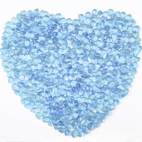 0.88LB Light Blue Fish Tank Gravel Aquarium Glass Stones Sea Glass Pebbles Aquarium Gravel Rocks Fish Tank Rocks, Beads Pebbles Rock Sand Glass Gems Stones for Vase Filler Turtle Fish Tank Decoration - color: Light Blue