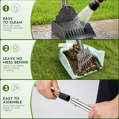 Dog Pooper Scooper for Large Dogs，9.1" X9.5"，Oversized Tray，pooper scooper | Free with two extension rods，Reduce the frequency of garbage trips，for Large, Medium, Small Dogs - size: Large 3‑Pc Set