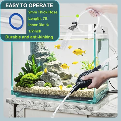 7ft Aquarium Siphon Vaccum Cleaner for Fish Tank Cleaning Gravel & Sand - size: 7ft