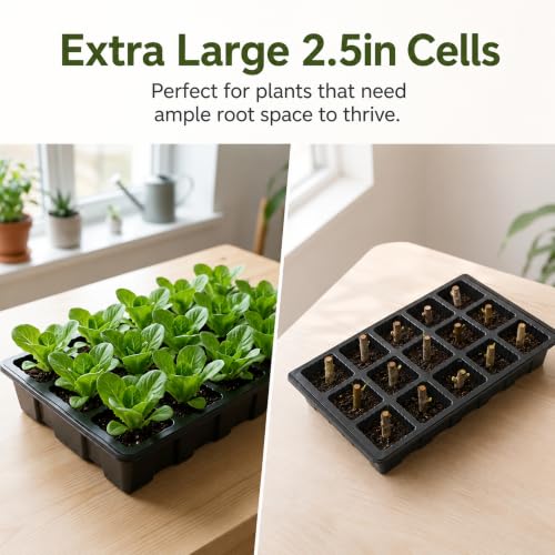 Gardzen 5 Pack Seed Starter Trays with Vented Domes 75 Cell Black | Reusable Plant Germination Kit with Humidity Domes and Bases for Starting Seeds, 15"x9" Tray - size: 15-Cell 5-Pack