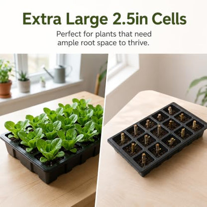 Gardzen 5 Pack Seed Starter Trays with Vented Domes 150 Cell Black | Reusable Plant Germination Kit with Humidity Domes and Bases for Starting Seeds, 15"x9" Tray - size: 15-Cell 10-Pack