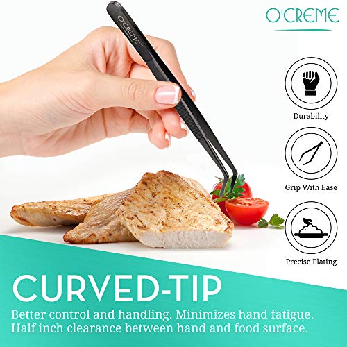 O'Creme Stainless Steel Precision Kitchen Culinary 8 Inch Tweezer Tongs (8" Curved, Gold) - color: Gold, size: 8" Curved