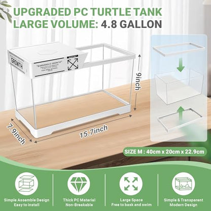 GOZILLA Turtle Tank, Upgrade PC Turtle Tank Starter Kit, Resin Hideout Habitat, Basking Platform, Bottom Drainage for Turtles, Crabs, Shrimps and Other Small Reptiles. (15.75x7.9x9''/White) - color: White-Tank Hideout