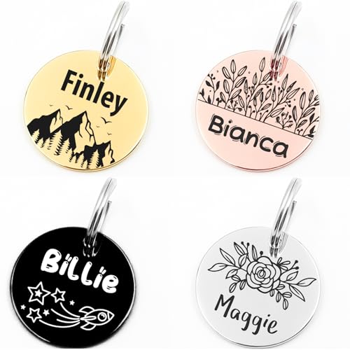 Personalized Custom Engraved Dog Cat Tag with Contact Information (Circle) | Stainless Steel ID Tags,Multiple Shapes and Colors - style: Circle