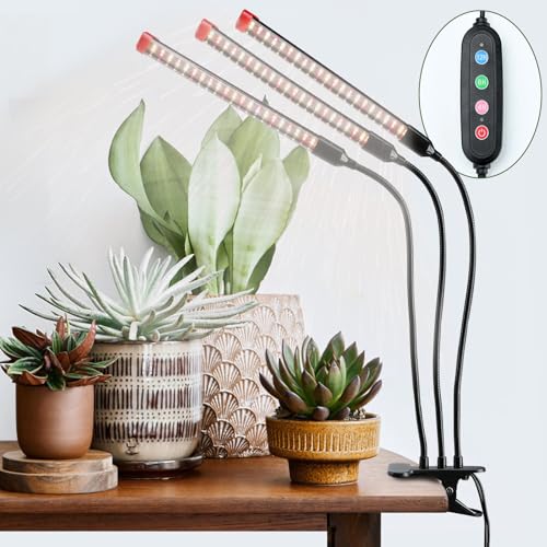 Gamechanger! 27 Watt Power Draw, NO Need Adapter, FECiDA 2026 3Head Clip Grow Lights for Seed Starting, Bonsai, Small Indoor Plants, Enough Bright Like Sun, 4/8/12/16/20H Timer - size: Clip-3Head-27W