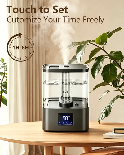 KZF 4L Top Fill Humidifiers for Bedroom & 40H Runtime - Cool Mist Humidifier, 3 Mist Levels, 8H Timer, Essential Oil Tray, Humidity Display, Quiet for Baby, Plants, Large Room (Black, 4L) - color: Black