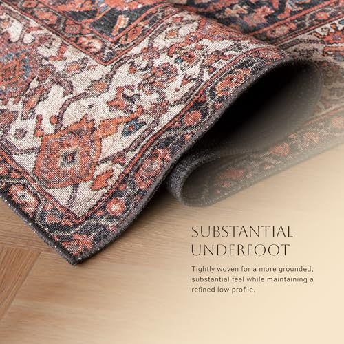 Snap Dragon Vintage-Inspired Area Rug, 8’3” x 11’6” | Vintage character, Heirloom-inspired, Persian floral medallion design, Terracotta, Charcoal & Ivory palette, Flatweave