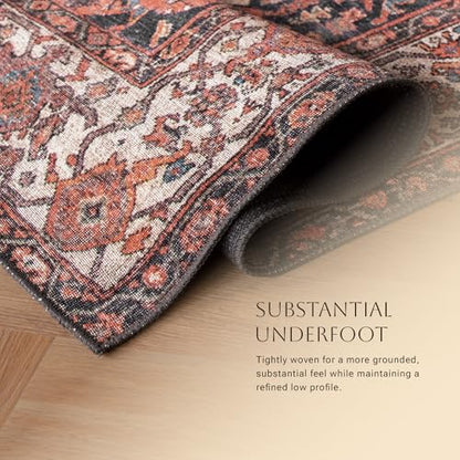 Snap Dragon Vintage-Inspired Area Rug, 8’3” x 11’6” | Vintage character, Heirloom-inspired, Persian floral medallion design, Terracotta, Charcoal & Ivory palette, Flatweave